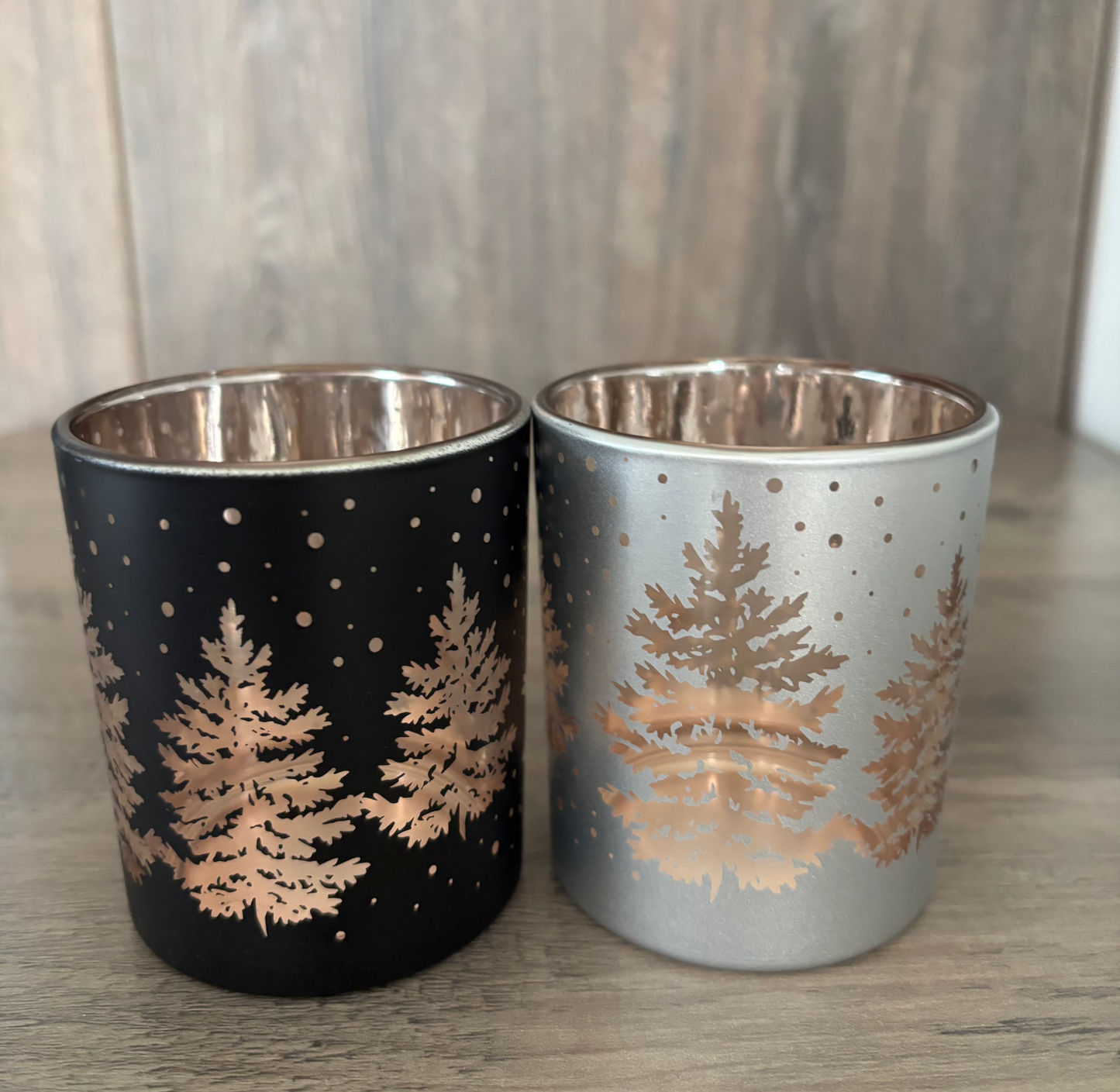 Theelichtpotjes - set - zilver & zwart