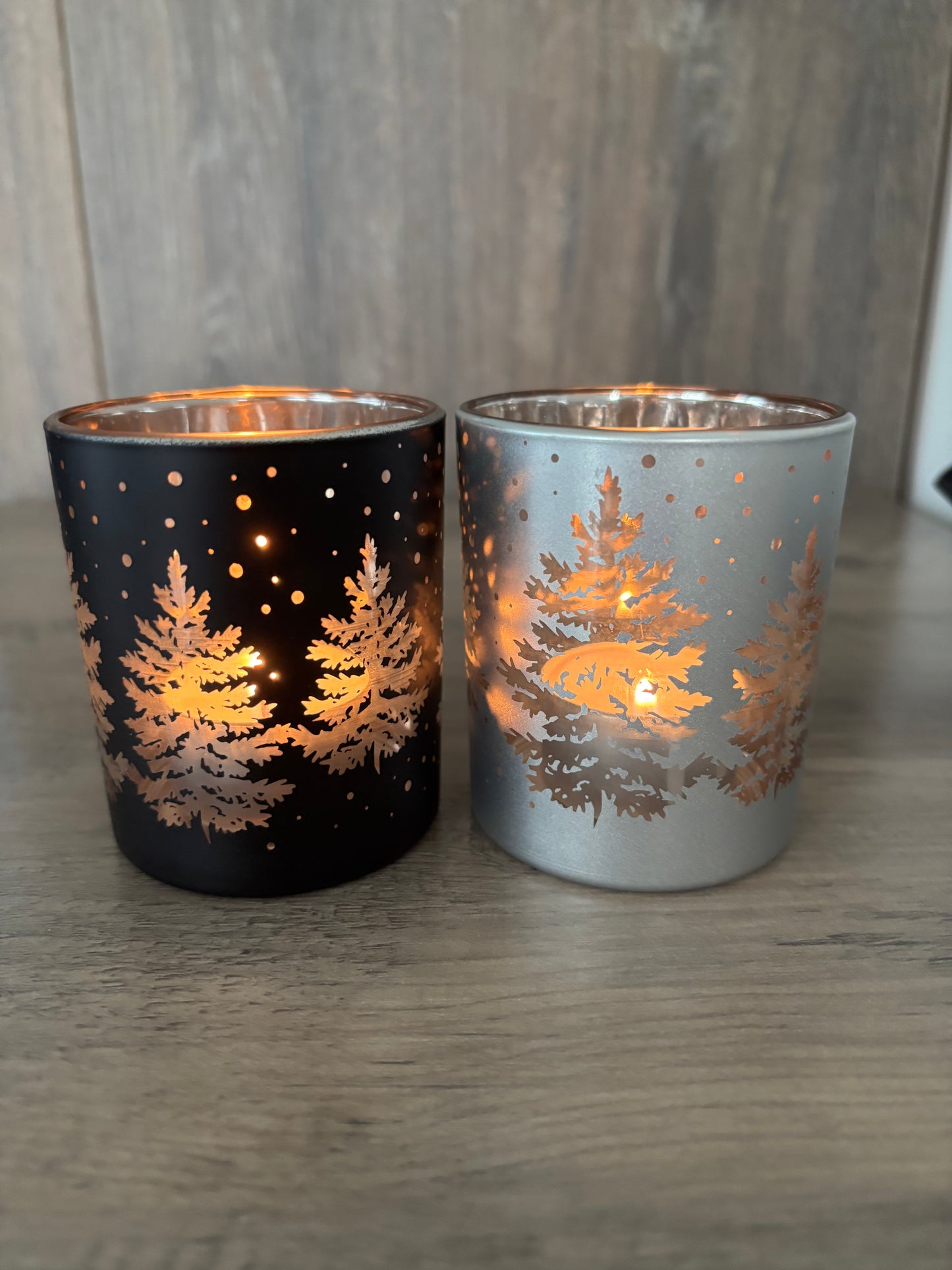 Theelichtpotjes - set - zilver & zwart