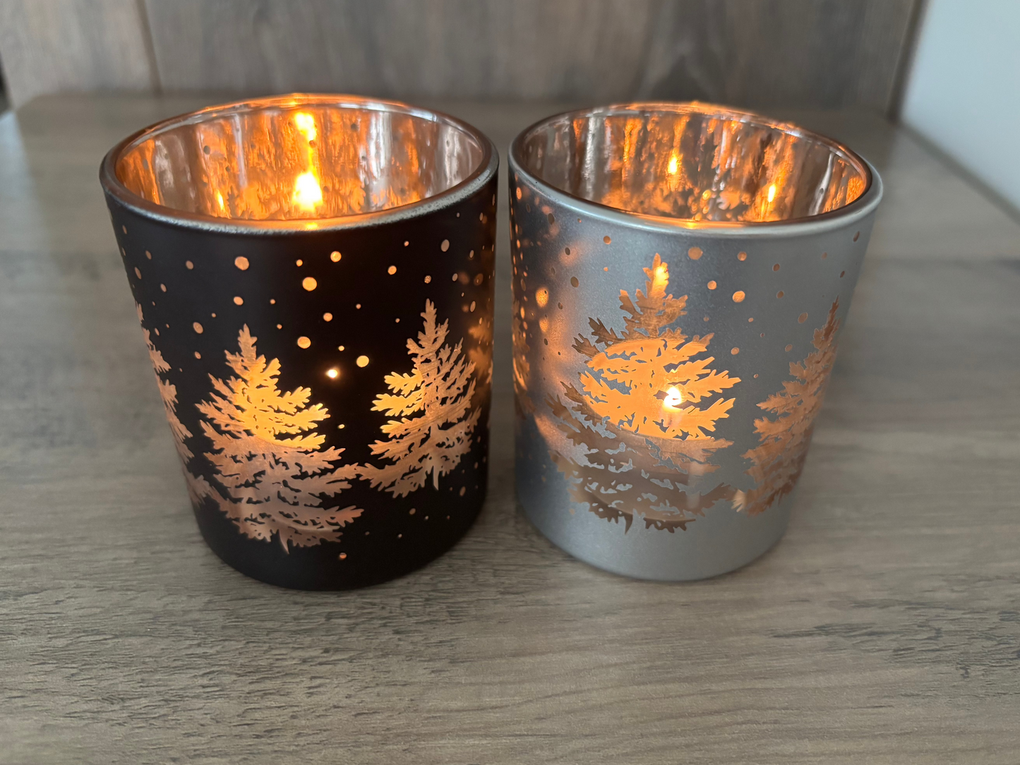 Theelichtpotjes - set - zilver & zwart